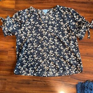 CeCe Black and Cream Floral Blouse